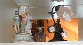 Figural Lamp Clock With Frosted Shade