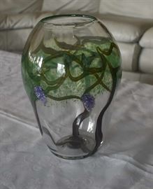 Art Glass Zellique Studio Vase With Grape Vines J Morel