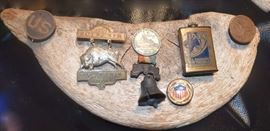 1915 Panama Pacific Expo, match King 1934 Medical Pin, 1901 Pan American Expo, US Military Pin