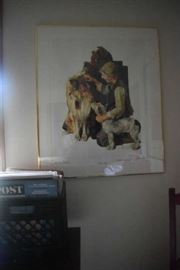 Rockwell boy dogs art signed