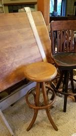 Vintage drafting table and stools