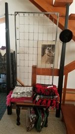 Repurposed hall tree. Stadium blankets