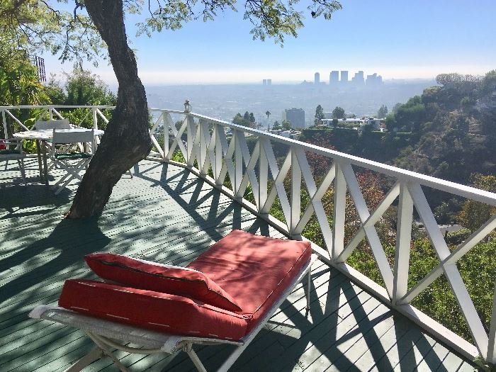 View of Beverly Hills, from the Deck of the Talented Bi-coastal Couple, Martin Davidson (Film and TV Director) and Sandy Davidson (Designer).  They are giving up Hollywood's Glam for the Excitement of Manhattan.  Come share memorable moments.