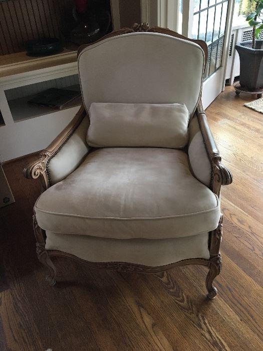 Leather upholstery on a beautiful bergere style chair asking $660