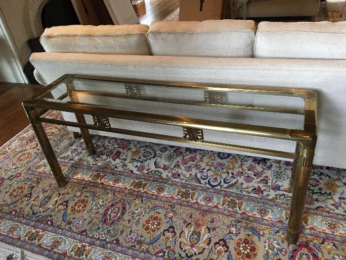 brass and glass console or sofa table 50"w x 16"d x 26"h