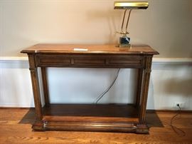 close up of side table 42.5"w x 14"d x 29"h perfect in an entry or ...