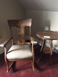 Antique oak rocker and end table