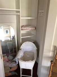antique wicker bassinet, mirror and more