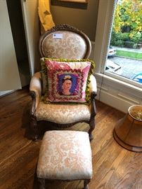 wonderful chair and ottoman covered in fortuny fabric