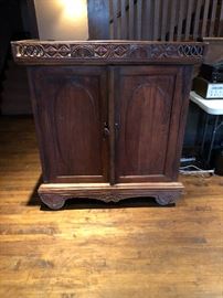 Wonderful antique tea cart on wheels - current use has been for audio equipment but back is intact originally $1975 asking $480 48"w x 24"d x 50"h