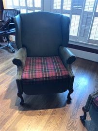 one of a pair of leather and fabric recliner wing backs