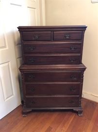 7 Drawer mahogany chest. Dovetailed drawers. Vintage not antique. Located on main floor back bedroom.