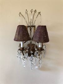 Pair of antique crystal light fixtures.