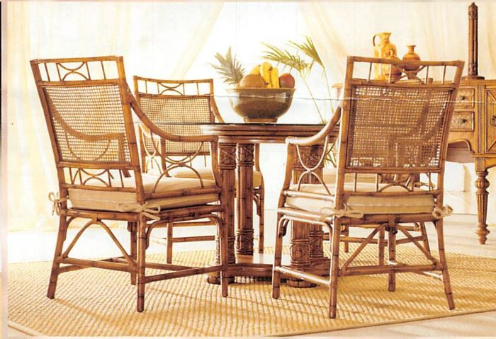 Broyhill Tropical Retreat Table , 4 Caneback Chairs & Sofa Table