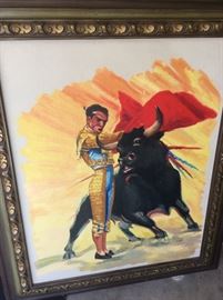 Bullfighter painting from 1957, retro