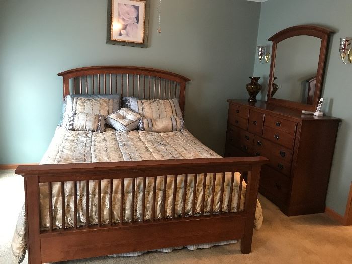 queen Sleep number bed mission style bed frame and dress with mirror by Bassett