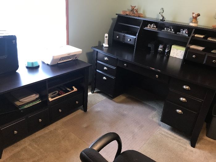 Black desk & credenza, Printer