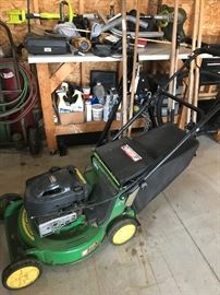 John Deere mower, many tools