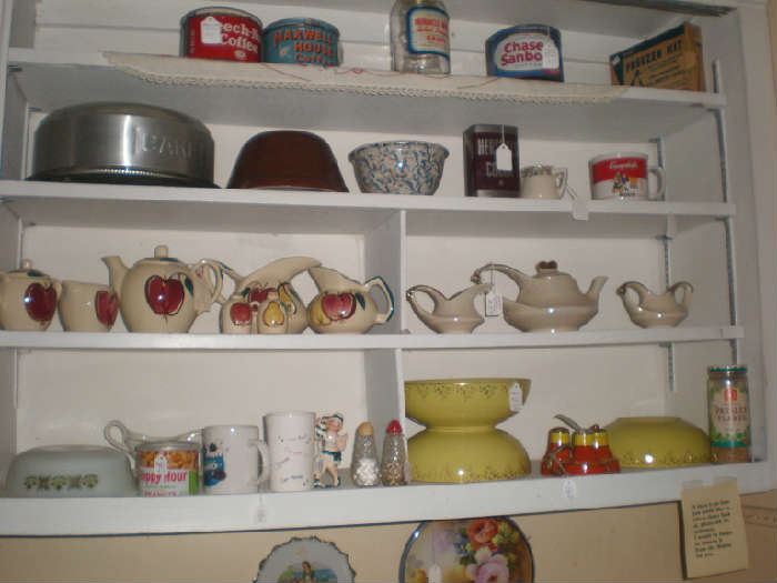 Cake plate and cover, bowls, teapot sets, Hall bowls, coffee cans, and more!