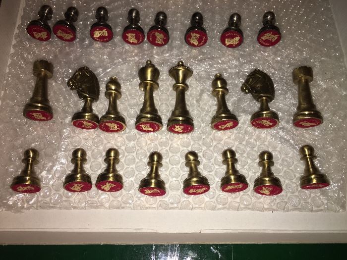 Brass and pewter chess pieces made in Italy