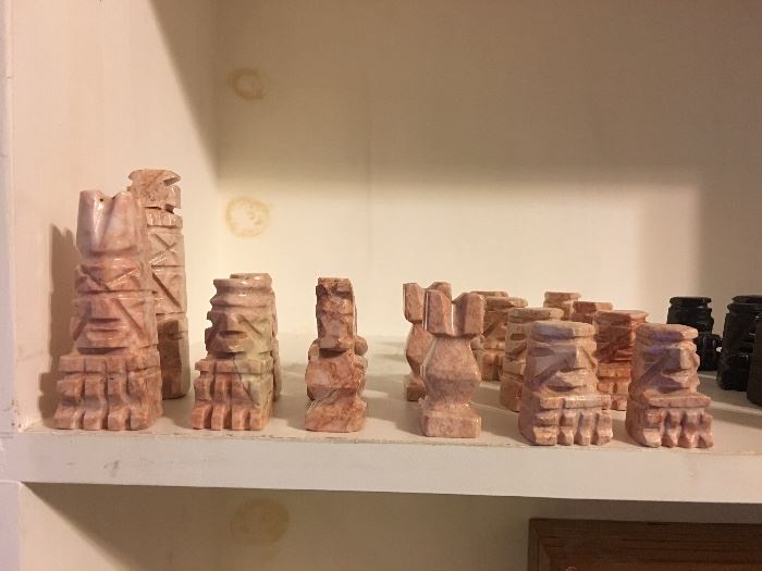 Aztec style chess pieces hand carved