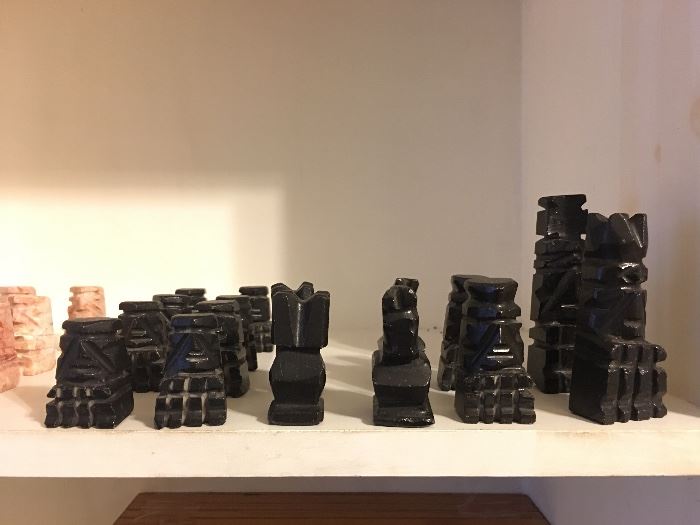 Aztec style chess pieces hand carved 