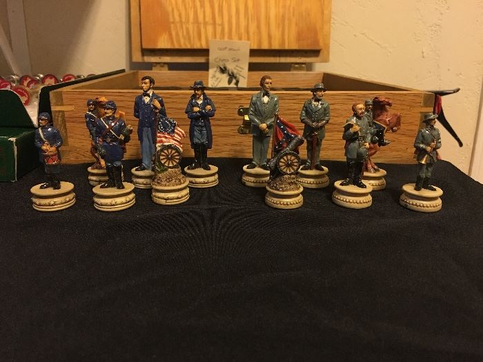 Civil War chess set pieces; cast resin