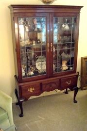 Stickley mahogany china cabinet and most of contents.