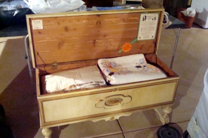 Vintage Lane cedar chest and some of contents.
