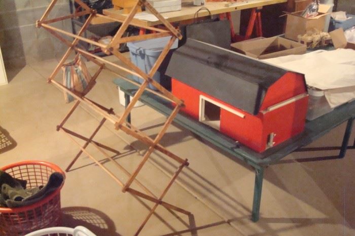 Drying rack, and toy barn.