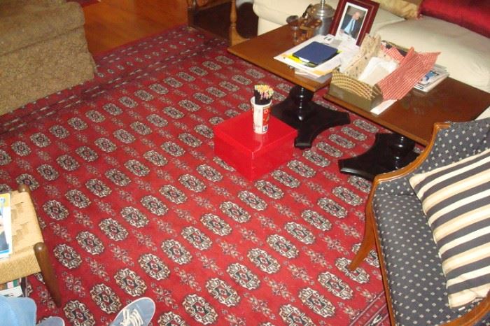 Room size Bokara Persian wool hand knotted rug.