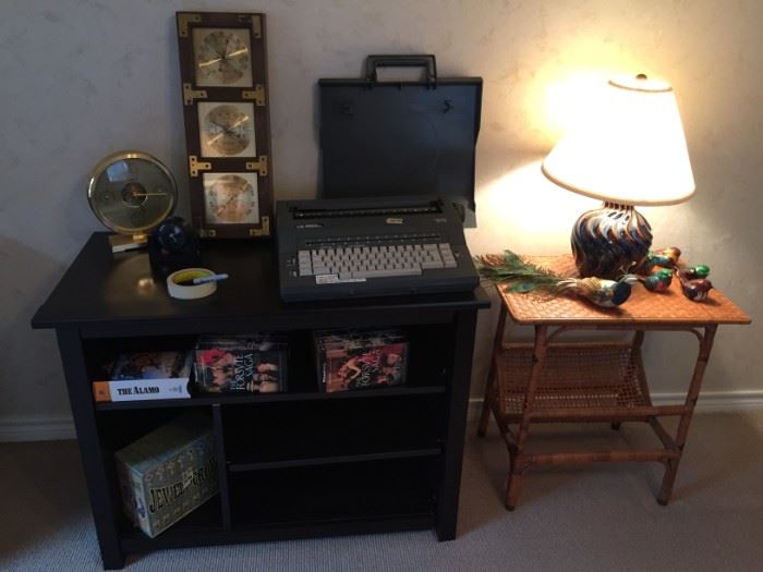 Working electric typewriter, barometer, wicker table