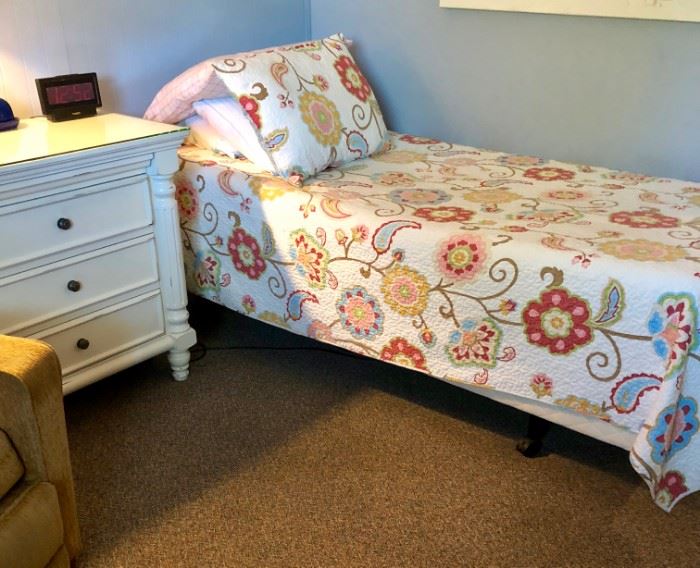 twin, adjustable bed, bedside table