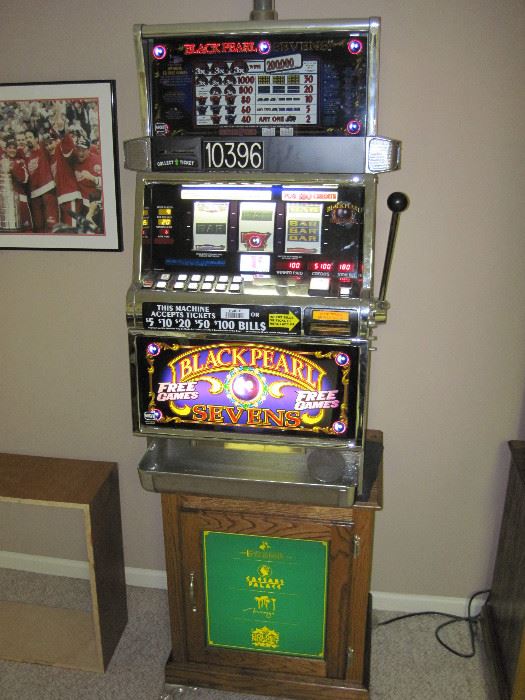 IGT Black Pearl Sevens Slot Machine with Bally Tall Electric Series Casino Green Base Cabinet