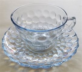 Anchor Hocking Blue "Bubble" Cup & Saucer