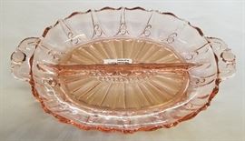 Pink Depression Hocking Glass "Oyster & Pearl" Oval Divided Bowl