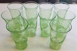 Green Depression Jeanette Glass "Raindrops" Juice Tumblers
