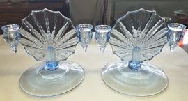 Blue Depression Era New Martinsville Candle Sticks
