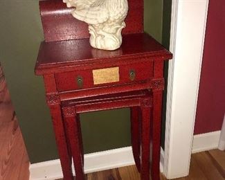 Italian Pottery Rooster, Red Tall Nesting Tables