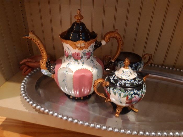 Joni Sassone Hand painted Quadruple Plate Tea Set
