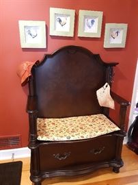 Framed Rooster Art, Throne Chair with Drawer