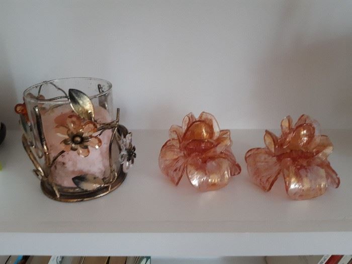 Venetian Glass Rose Candlkestick Holders