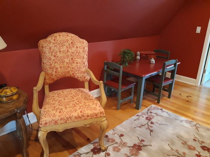 Arm Chair, Children's Painted Wood Table and 4 Chairs