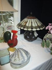 Dragonfly Art Glass Lamp, Rooster Decor, Rooster Lamp