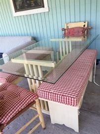 Kitchenette, Glass Top with Bench & Two Chairs