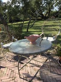 Round Glass Top Patio Table, Yard Décor, Princes Style Wrought Iron Chair & Rocker