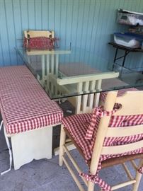 Kitchenette, Glass Top with Bench & Two Chairs