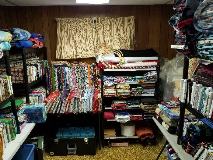 Fabric, fabric and more fabric.  Disney, Star Wars, UT, Elvis and lots more