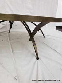 Vintage Bronze and crackled glass round coffee table.