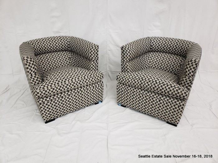 Black and white checked upholstered club chair.